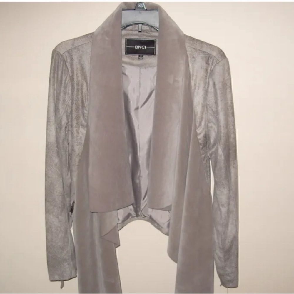 BNCI Women's Taupe Draped Open-Front Blazer